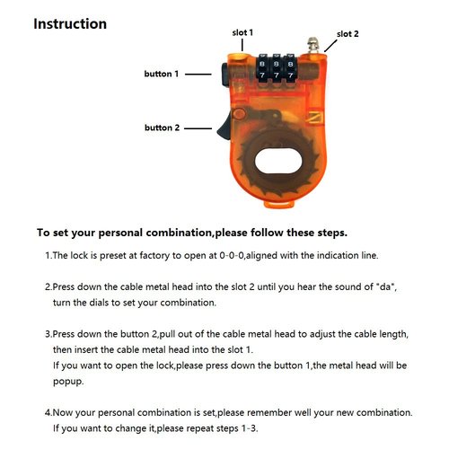 Crysto 3-Foot Retractable Cable Password Lock (Orange)
