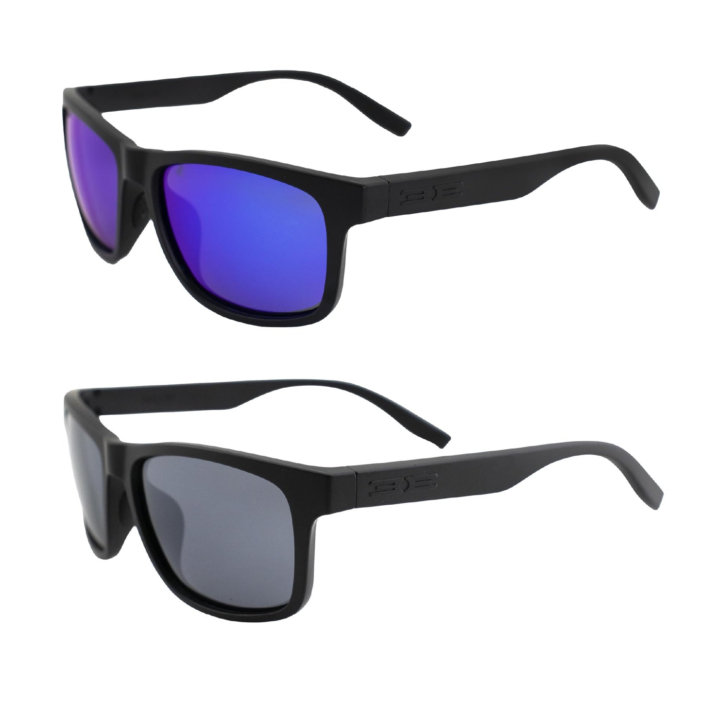 Epoch Eyewear Delta Watersports Fishing Sunglasses 2 Pair Black Frame with Polarized Super-Hydrophobic Blue Mirror & Smoke Lenses