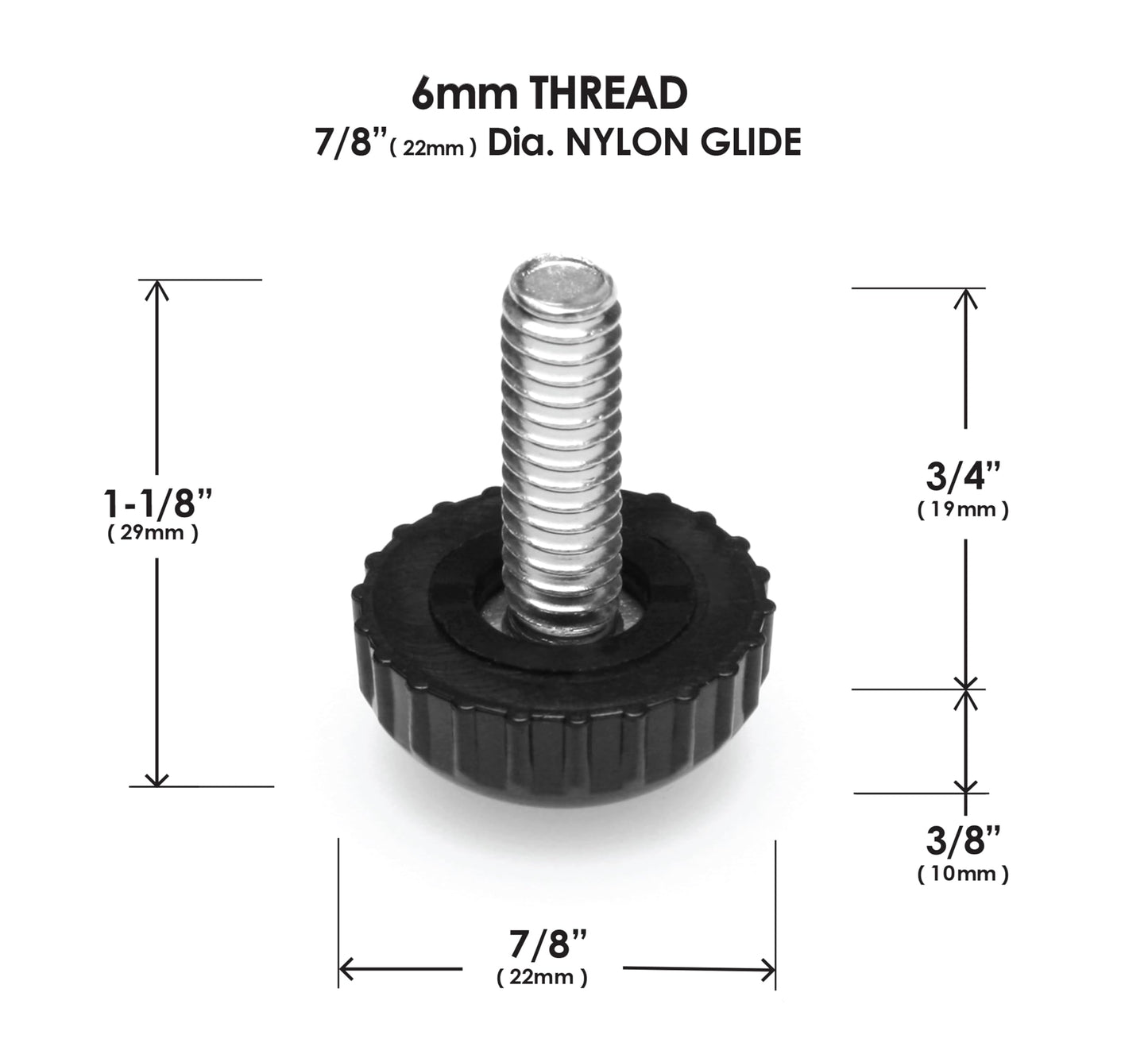 Slipstick Gorilla Outdoor Adjustable Furniture Levelers (8 Pack) Weatherproof Screw in Leg Glides for Chairs, Tables, and Outdoor Furniture Feet, 7/8 Inch Nylon Spherical Glide, M6 Thread