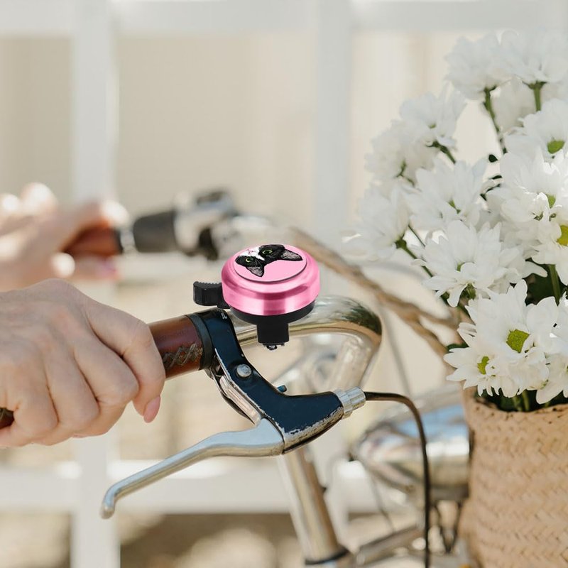 WIRESTER Pink Aluminum Round Bike Bell, Classic Ring Bicycle Bell, Bike Accessories Bell Ring for Adults Kids Girls Boys - Black White Tuxedo Cat