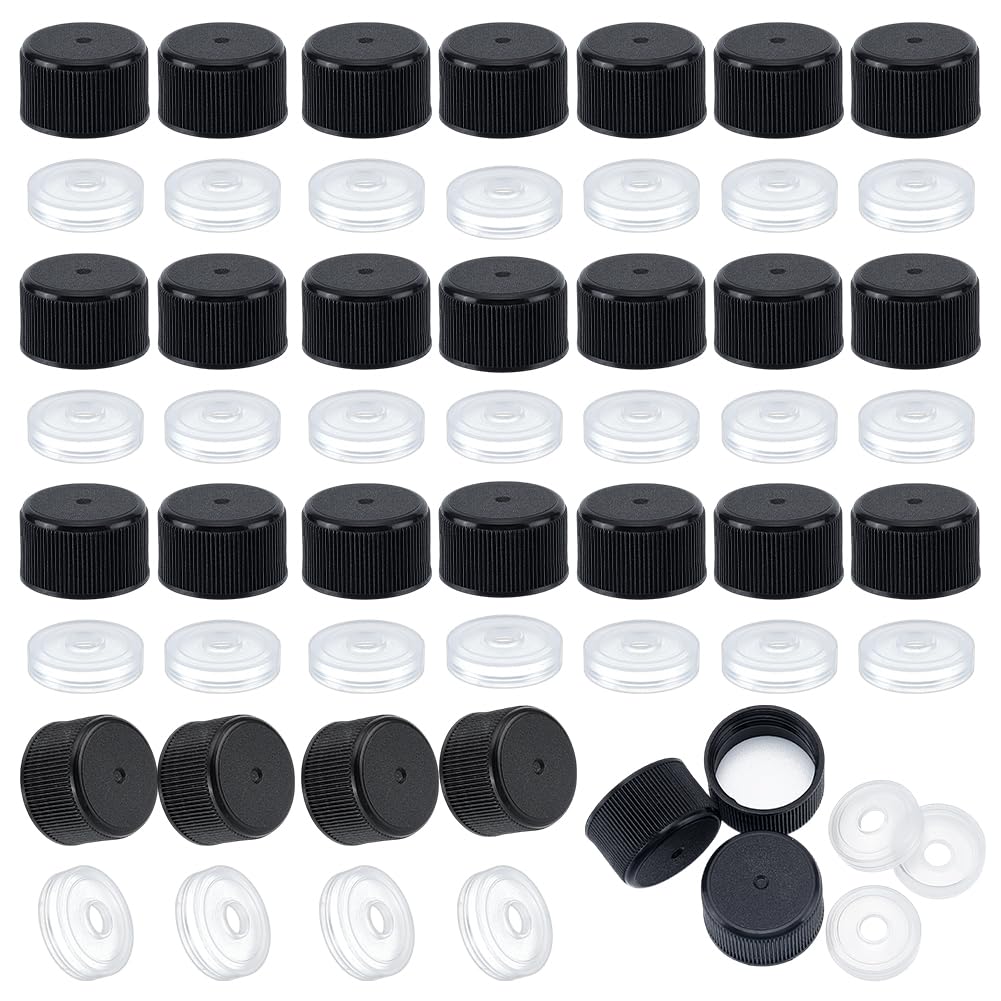 OLYCRAFT 50Pcs 22/400 Black Screw Bottle Caps with Reducer Fitments Plastic Cap with Dripper Orifice Reducer Bottle Emptying Cap Screw Jug Storage Lids for 5oz Bottles