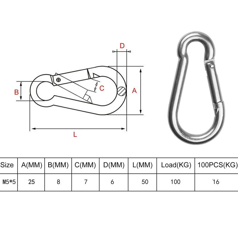 30 Pack 2 Inch Small Carabiner Clip Heavy Duty Spring Snap Hook M5 Stainless Steel Bulk Mini Locking Carabiner Clips for Key Hiking Camping Fishing Outdoor and Gym