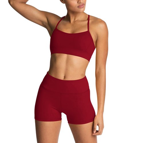 IMEKIS Workout Sets for Women: Cute 2 Piece Yoga Outfit Matching Clothing Tracksuits High Waisted Running Biker Shorts with Sport Bra Shirt Exercise Clothes Athletic Gym Active Wear # Burgundy Small