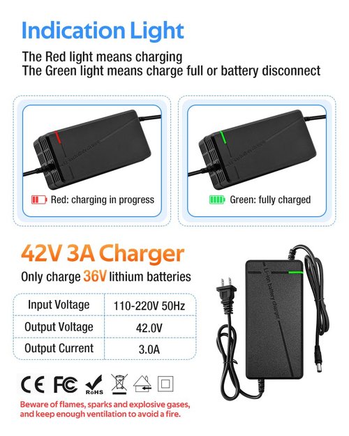 42V 3A/5A Charger Charging Speed is 100% Faster Than 1.5A and 50% Faster Than 2A,6 Plug Suitable for Various Lithium Batteries, Such as Lawn Mower and Wheelchair Lithium Batteries, etc. (3A-6 Plugs)