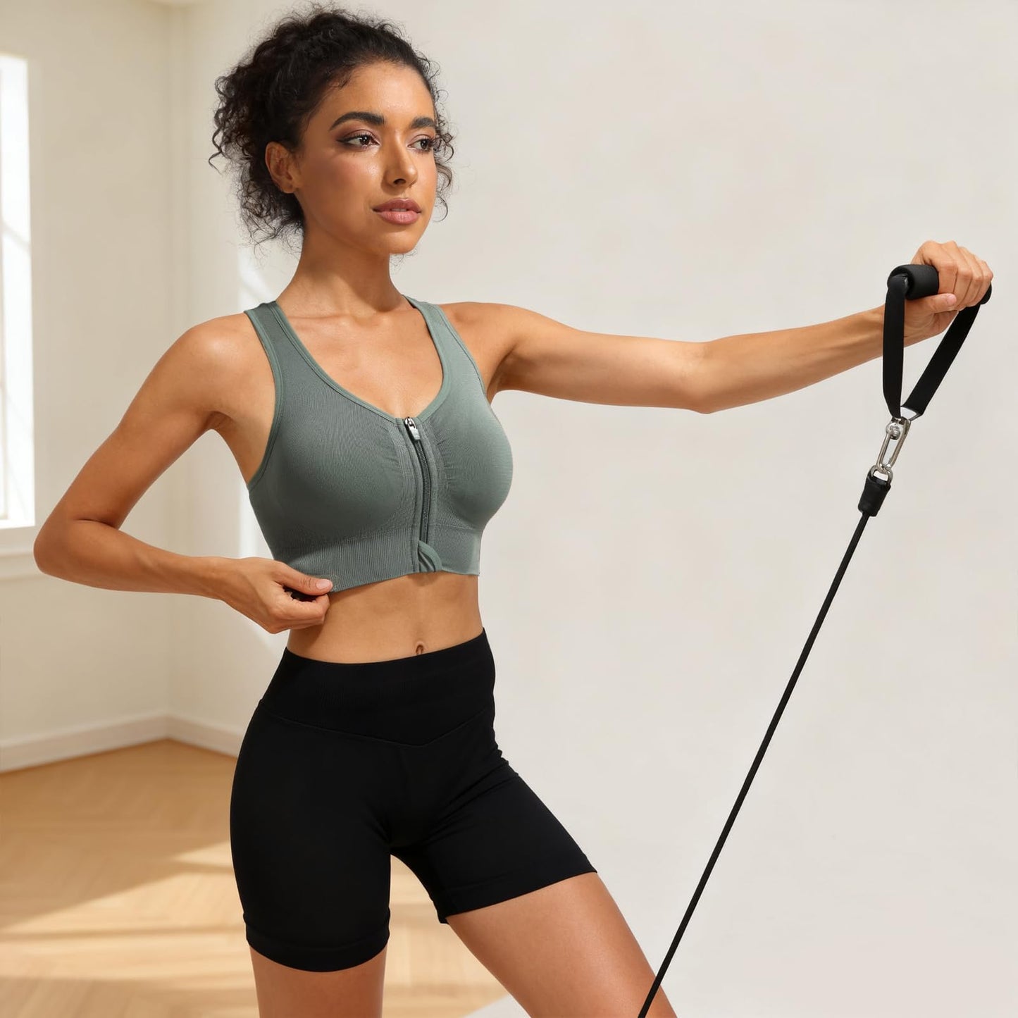 SPORME RUNNING Zip Front Sports Bra for Women - Medium Support Racerback Workout Bra with Removable Pads & Double Hooks（3PACKS
