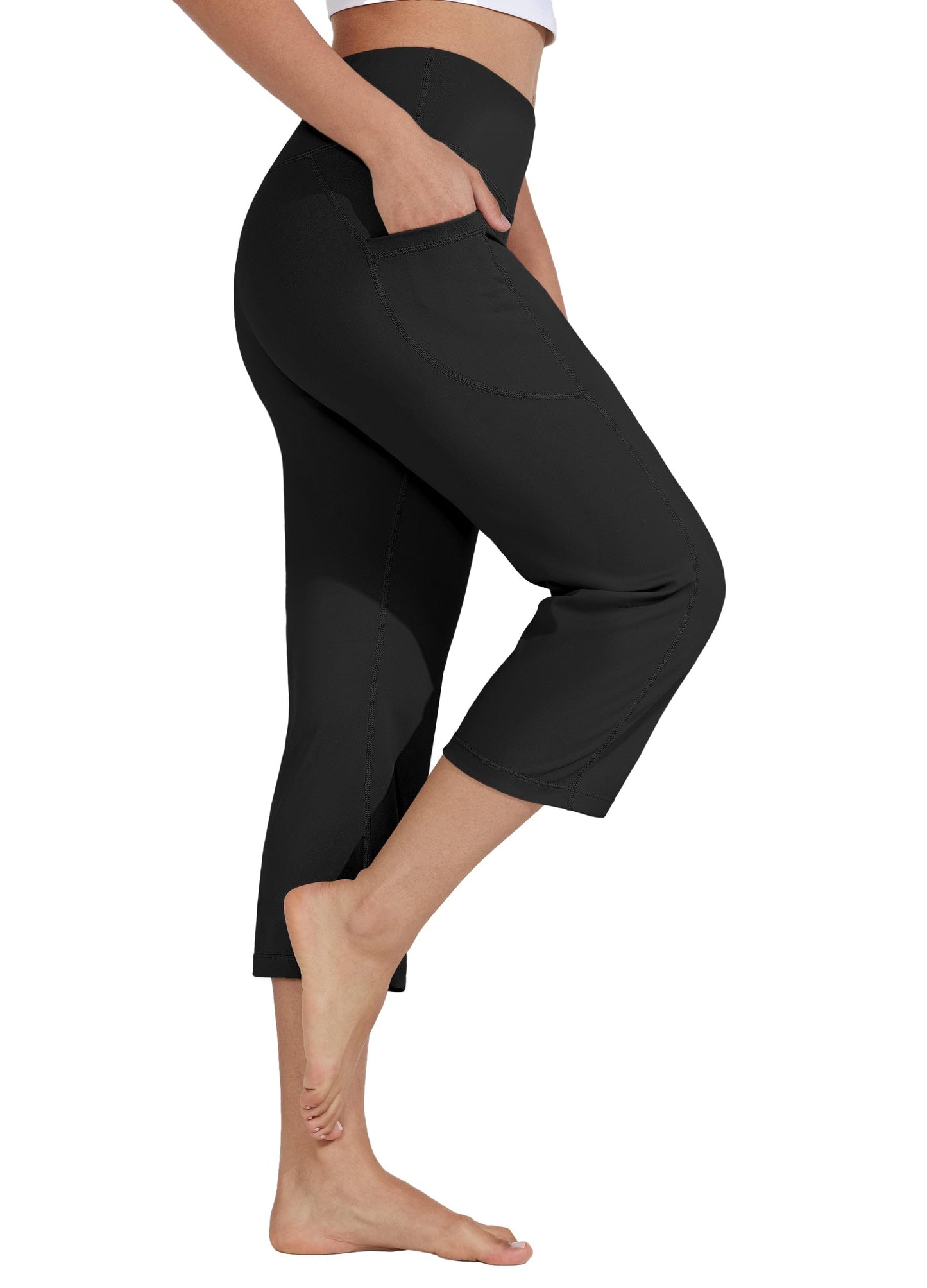 Willit Women's Yoga Capris Pants High Waist Leggings Crop Straight Leg Athletic Exercise Workout Capris 21" Black XL