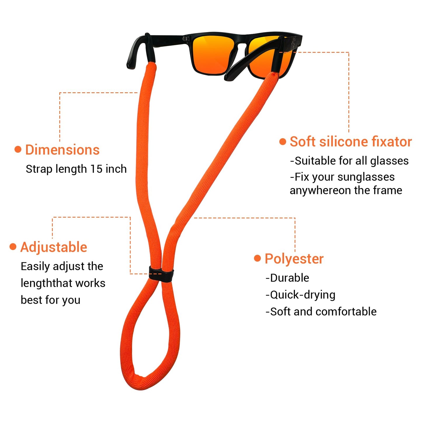 Favanty Sunglasses Floating Strap for Swimming Test hanging Anti-slip Glasses Strap for Men Women Kids,Surf Eye Glasses Holders Around Neck,Swim loupes strap Eyeglasses Lanyard 2PCS(BLK/BU)