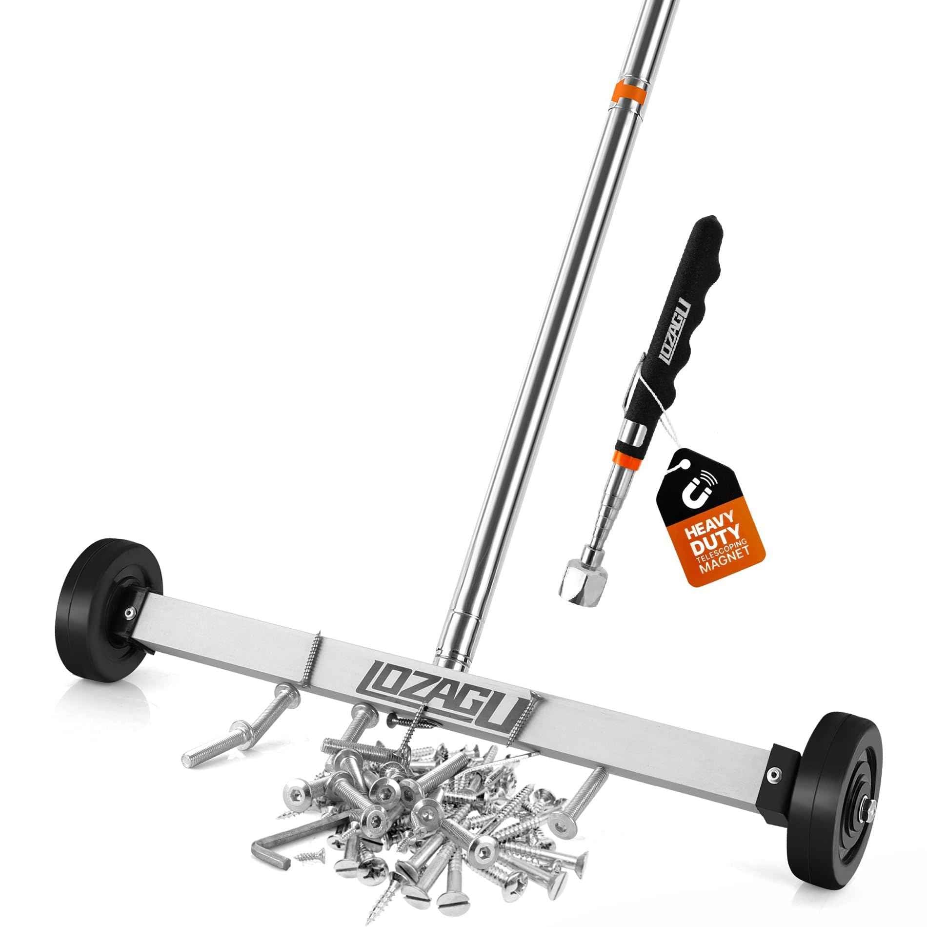 LOZAGU 17" Rolling Magnetic Sweeper with Wheels with Wheels, 8.8 Lbs Pull Force with Telescoping Holder