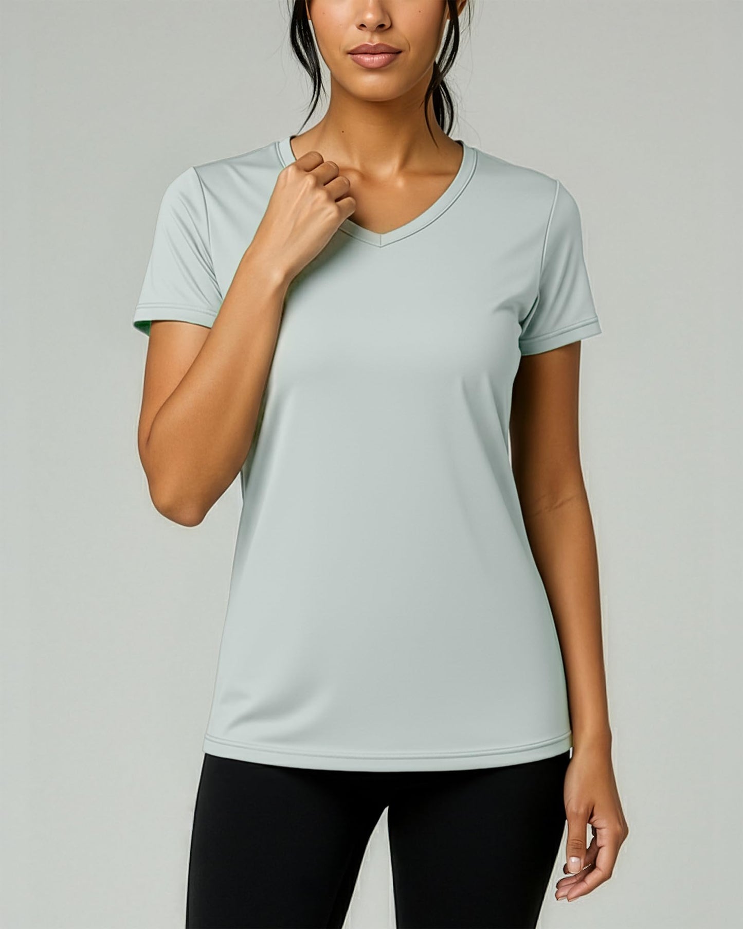 Real Essentials 5 Pack: Women's Dry-Fit Short Sleeve V Neck T Shirt Workout Fitness Yoga Top Tee, Set 9, XS