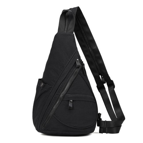 KL928 Crossbody Sling Backpack Nylon Cross Body Bag Travel Hiking Shoulder Bags Daypack Rucksack Unisex (Black)