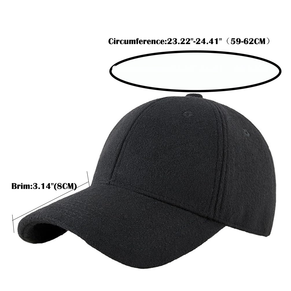 JHDESSLY Men Warm Baseball Cap Big Hat Adjustable Woolen Classic Solid Dad Travel Outdoor