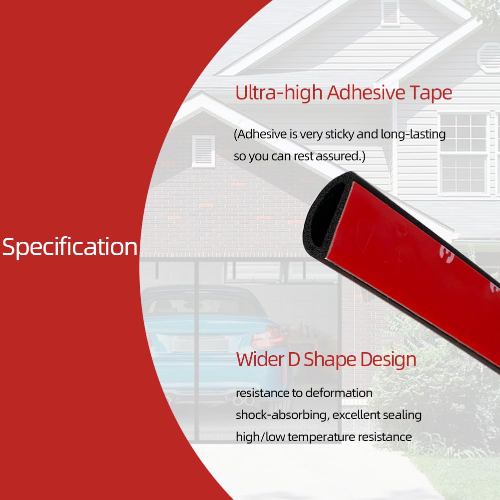 Aroilder Foam Rubber Seal Strip, Self-Adhesive D Shape EPDM Rubber Weather Stripping for RV, Boat, Auto, Truck, Marine, Garage Doors/Window and More, W:1"; H:0.5",13Ft