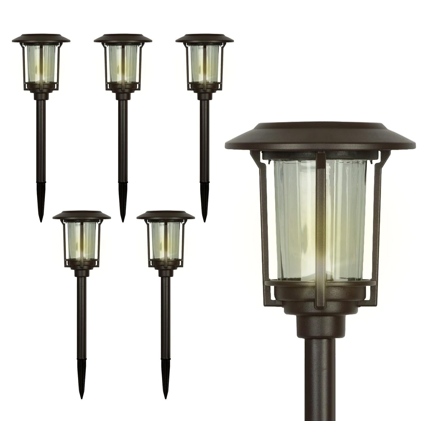Smart Yard Solar LED Pathway Lights - 6 Pack, Nickel Finish, Modern Metal Design, Waterproof Outdoor Yard Lights, Automatic Rechargeable for Garden, Patio, and Pathways