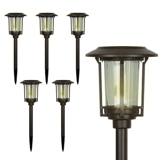 Smart Yard Solar LED Pathway Lights - 6 Pack, Nickel Finish, Modern Metal Design, Waterproof Outdoor Yard Lights, Automatic Rechargeable for Garden, Patio, and Pathways