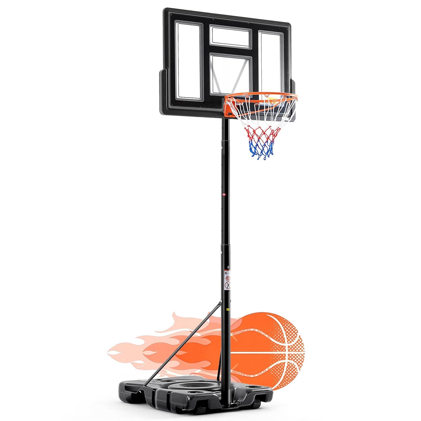 DUMOS 10FT Adjustable Height Portable Basketball Hoop Outdoor for Adult, 44 Inch Shatterproof Backboard w/Shock Absorbent Rim, Fillable Base, 2 Wheels for Swimming Pool/Indoor, Metal, Classic Black