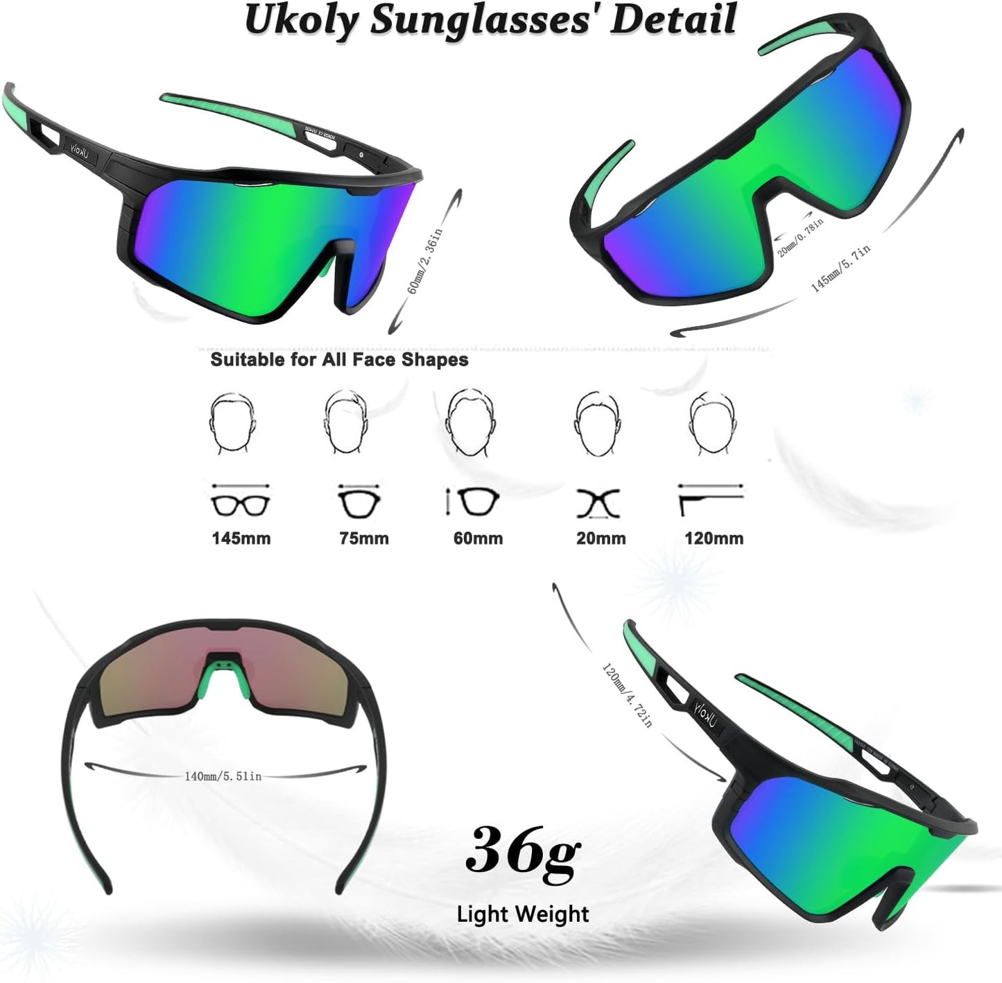 Ukoly Cycling Glasses - HD Lens UV400 Sports Sunglasses for Men & Women | Ideal for Running, Baseball, Fishing, Golf
