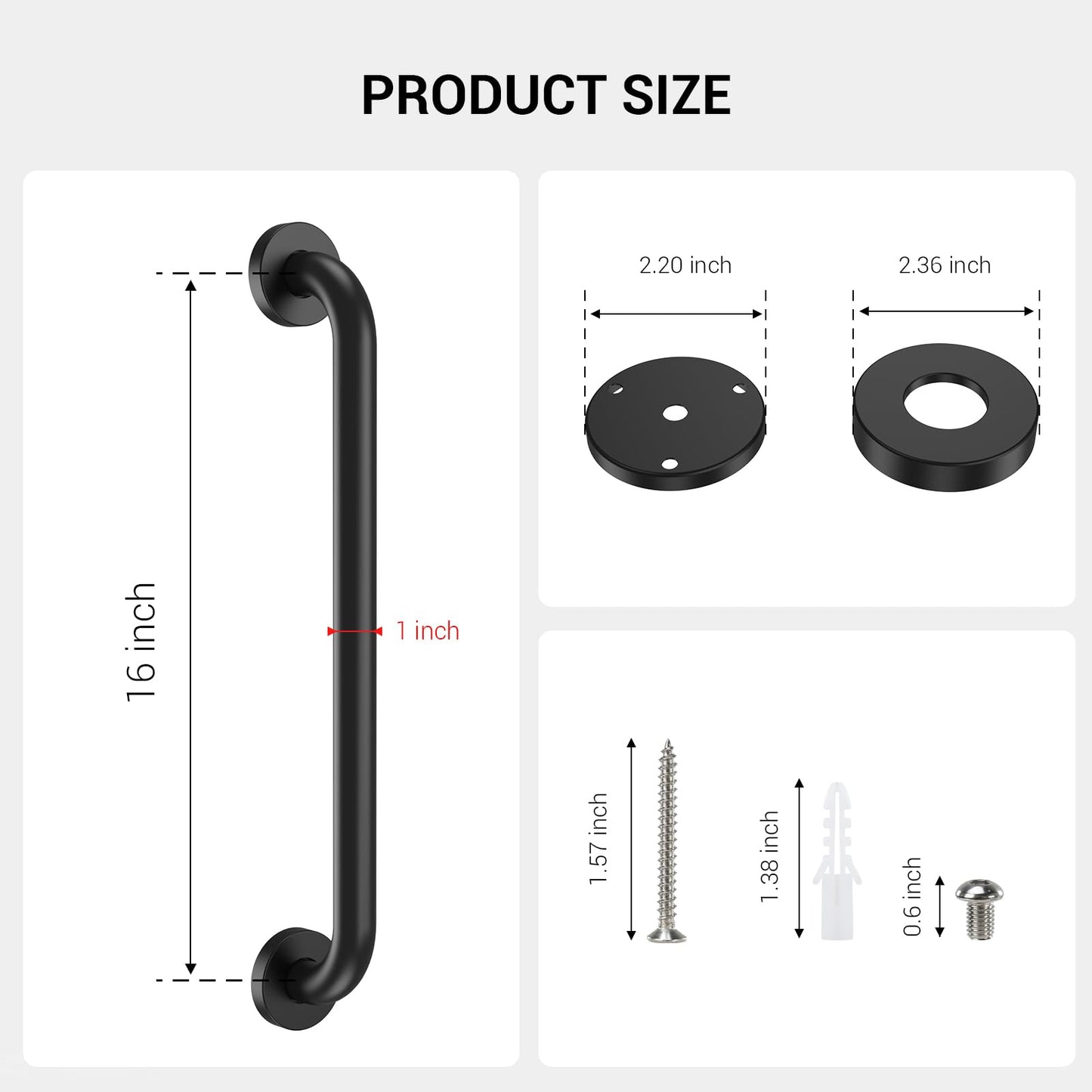16 Inch Grab Bars for Wall Black, Safety Shower Grab Bars for Seniors Elderly Handicapped, Handicap Grab Bars for Shower with Concealed Screws, Tesuchan