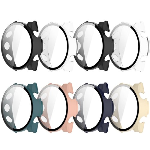 HXFRTYU 8 Pack Case for Garmin Forerunner 970 Smartwatch Screen Protector, Hard PC Bumper Overall Protective Tempered Glass Cover Accessories for Women Men