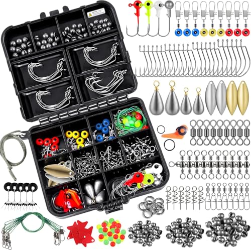 TOPFORT 187pcs Fishing Accessories Kit with Tackle Box - Organized Fishing Gear & Hooks