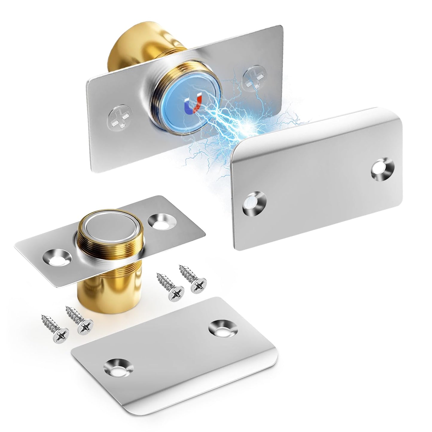 Closet Magnetic Door Catch, Strong Magnetic Ball Catch for Top of Door, Ball Catch Replacement, Adjustable Magnetic Door Latch, Silver Door Magnet, 2 Pack French Ball Catch for Top of Door