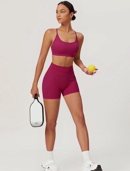 ABOCIW Two Piece Workout Sets for Women Seamless Backless Strappy Sports Bra Butt Lifting High Waist Gym Shorts Yoga Athletic Set Berry Red X-Large