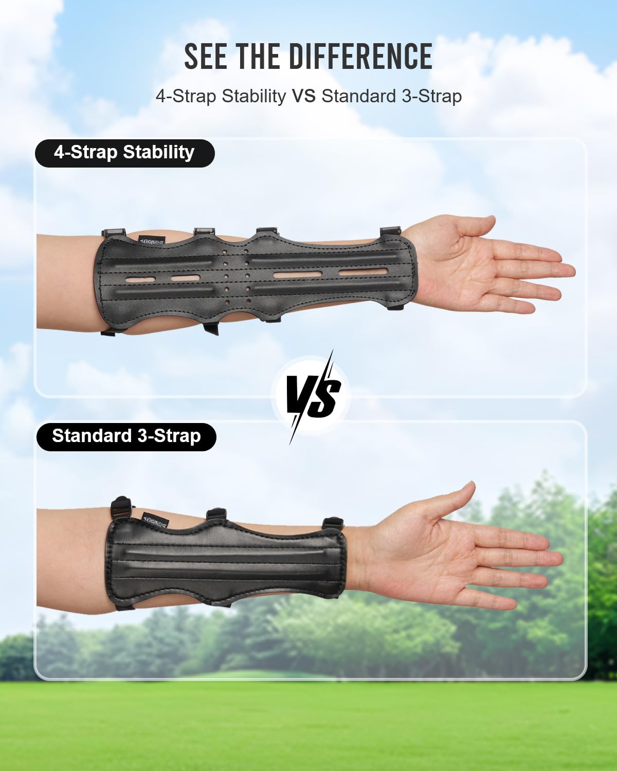 Toparchery 12" Ultra Light Weight Leather Arm Guard Adjustable 4 Strap for Archery 1pk