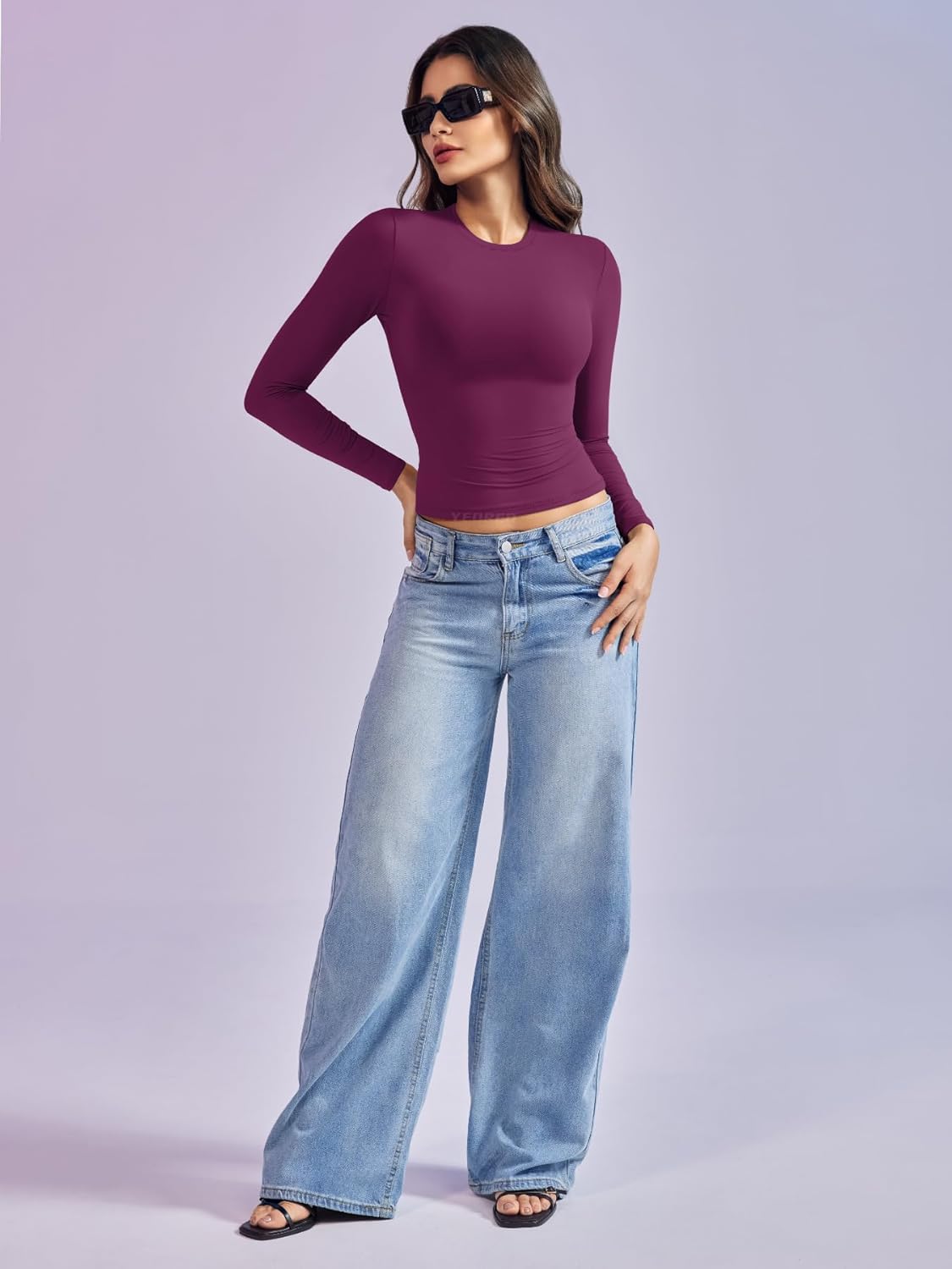 YEOREO Long Sleeve Women's Shirt - Y2K Basic Tee with Double Lining | Perfect for Workouts & Outings