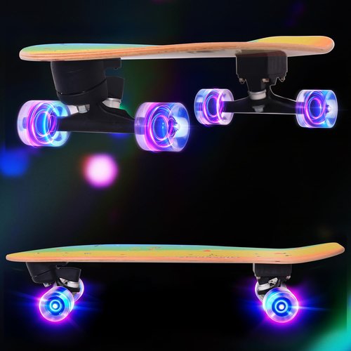 Nattork Complete Skateboards 29" x 9" Kids Girls Skateboard Cruiser Skateboards for Beginners Double Kick Deck Concave Boys Skateboard with Maple Wood (Rainbow)