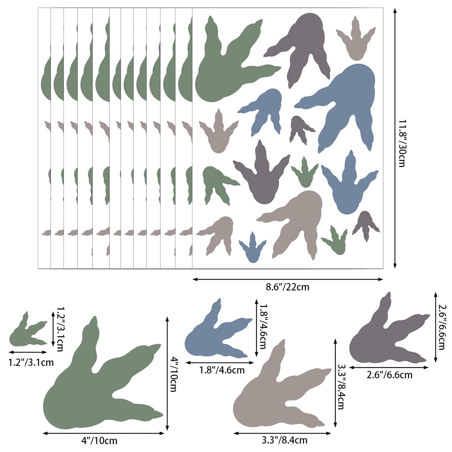 192pcs Dinosaur Footprints Decor, Peel and Stick Vinyl Stickers, Removable Decals for Wall, Kids Classroom, School, Baby Nursery, Bedroom, Toddler