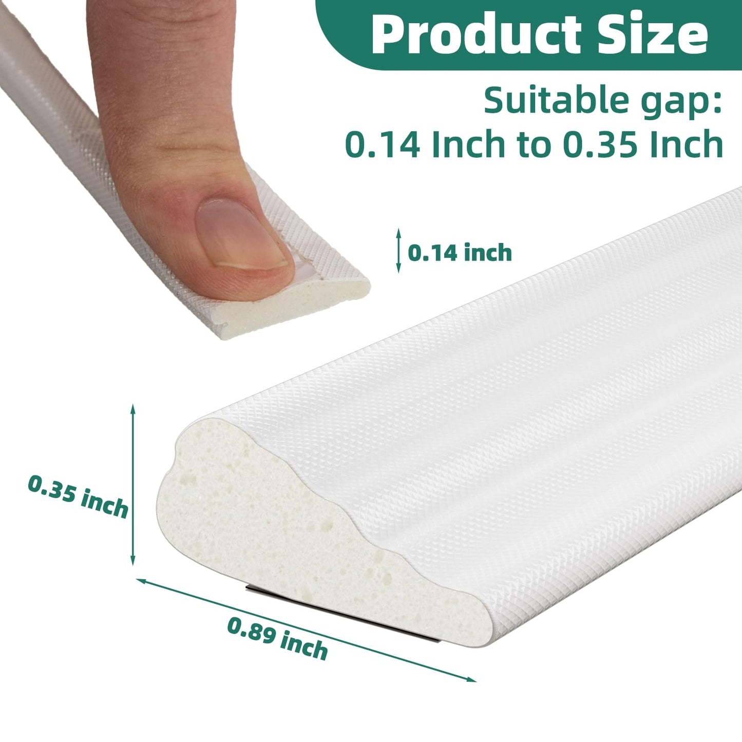 Weather Stripping Door Seal, 118 inch Wedge Window Seal Strip, Soundproofing,Strong Adhesive,Lightproof,Noise-Reduction,Weatherproof Foam Tape Insulation for Sliding Door, Door Frame- White