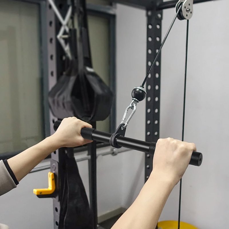 Vishusju Pulldown Straight Bar Rotating Steel with Rubber Grips LAT Pull Down Handle for Pulley Cable Machine Triceps Training Rowing Machine Attachment for Home Gym Strength Exercise