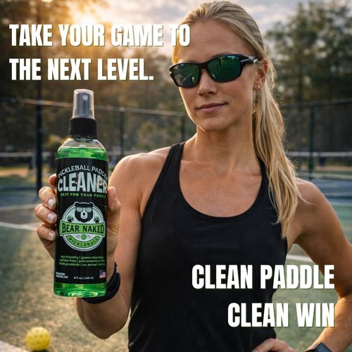 BEAR NAKED PICKLEBALL Pickleball Paddle Cleaner, Maintain Paddle Surface, Remove Dirt and Ball Residue for Spin and Control, Designed for Carbon Fiber, Graphite & Kevlar – 8oz Spray, Made in USA