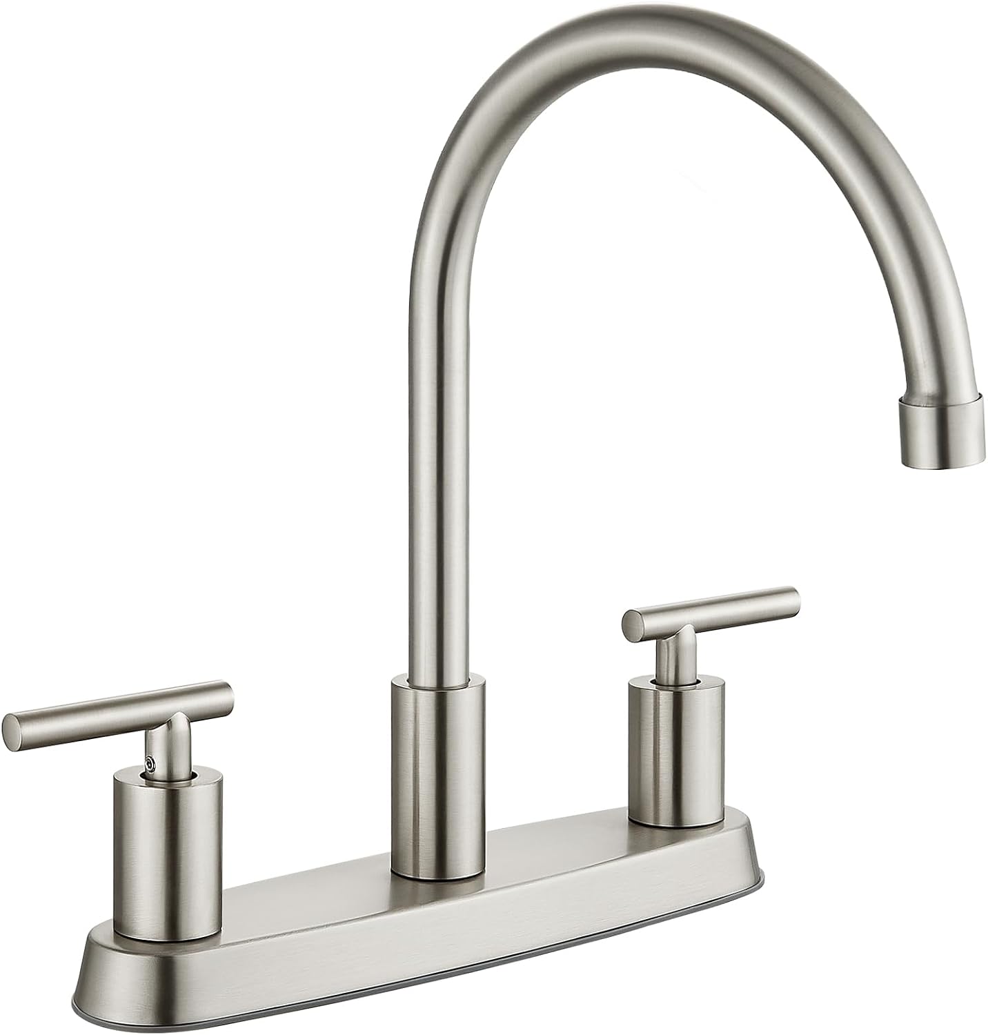 Brushed Nickel Kitchen Faucet with 360° Rotating Spout & Side Sprayer - 2 Handle, 8 Inch Centerset