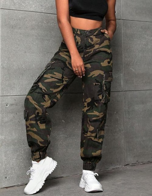 Camo Pants Women Baggy High Waisted Camouflage Cargo Joggers with Multiple Pockets Military Army Sweatpants XL