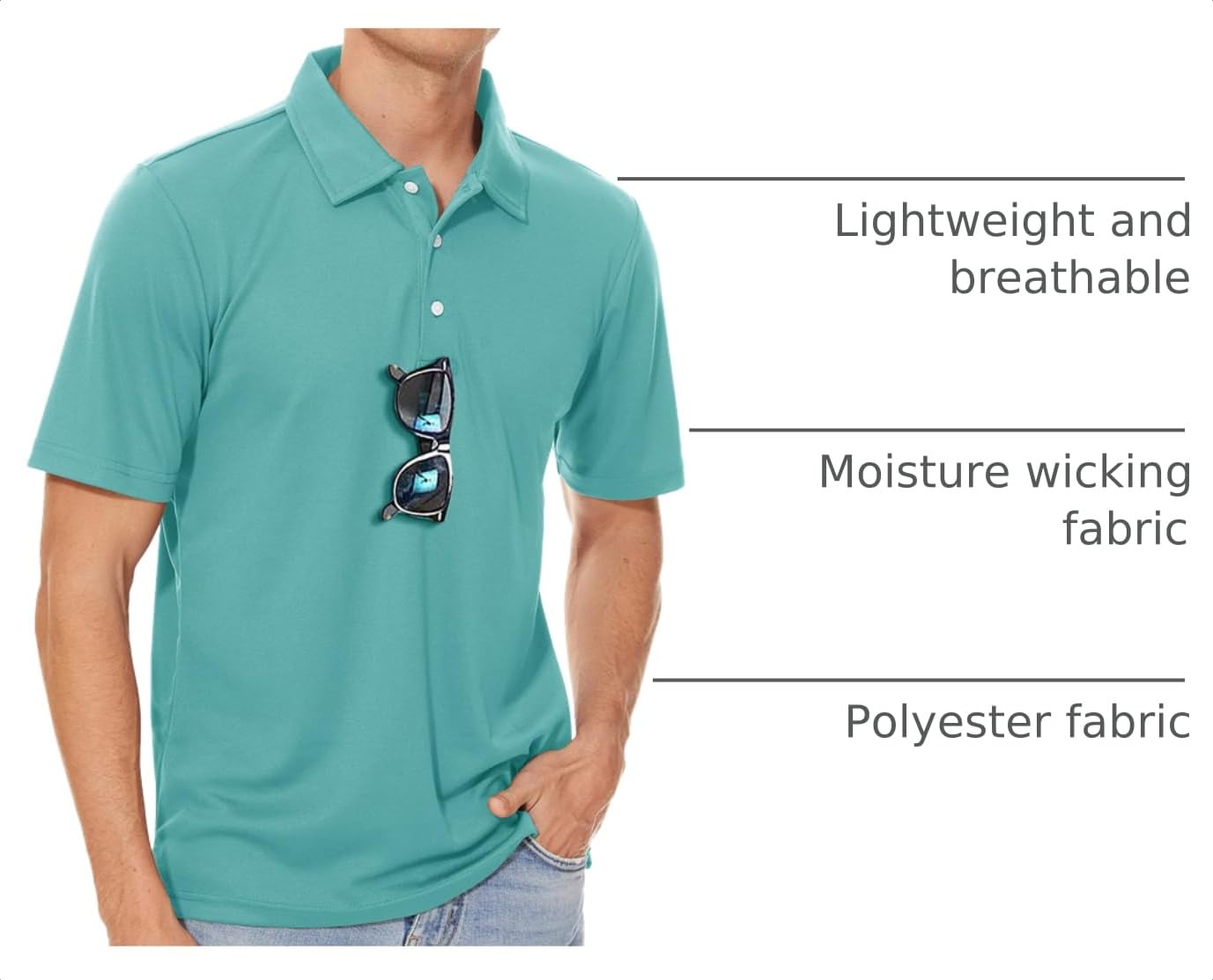 MAGCOMSEN Mens Polo Shirts Short Sleeve Athletic Pique Golf Shirt Dry Fit Performance Casual Work Polos for Men Grey Green