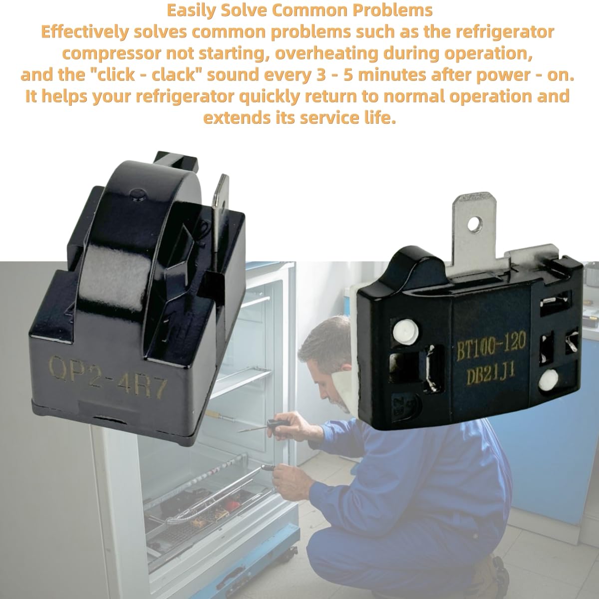 2 Sets of Compressor 4.7 Ohm 1-Pin PTC Starter/Start Relay and Overload Kit Compatible with Mini Fridges, Compact Refrigerators, Beverage & Wine/Beer Coolers, Deep Freezers, Beer/Wine Refrigerators