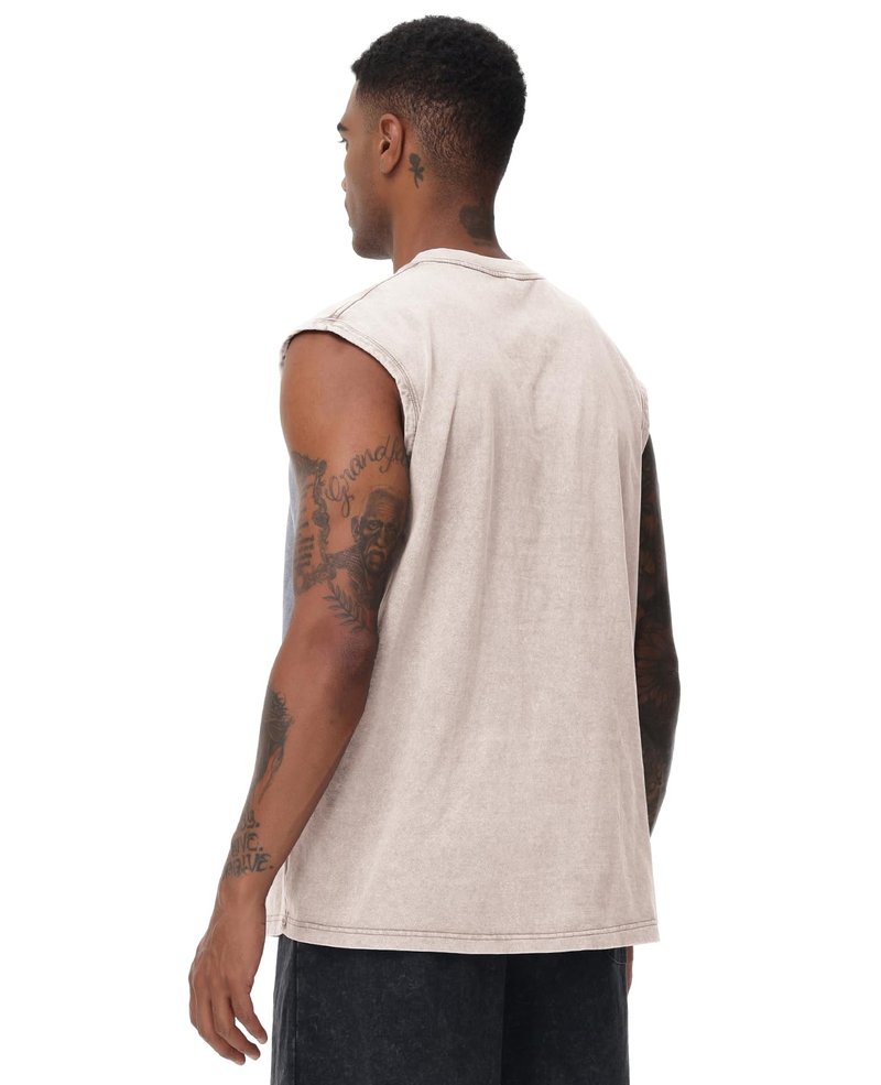 SnowElve 3 Pack Mens Workout Tank Tops Sleeveless Tee Shirts Men Muscle Shirt Gym Acid Wash T Shirts Running Beach Loose Fit Tee(ACGYBK,2XL)