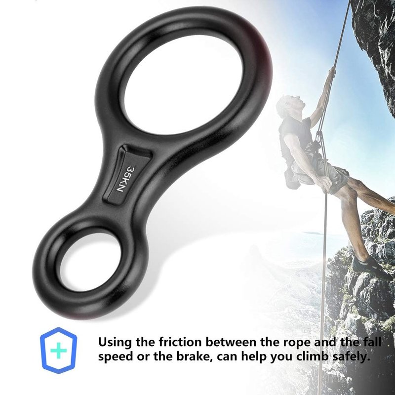 SolUptanisu Climbing,Climbing Rappel 8 Ring, 35KN Figure 8 Aluminum Descender Rappel Ring Rock Climbing Gear for Rappelling Belaying Climbing (Black)