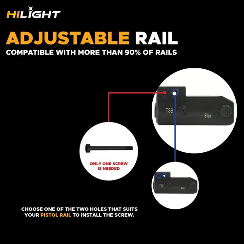 HiLight - Tactical TSB - Circular Red & Classic Blue Beam with Rechargeable Type-C USB Battery - Aircraft Grade Aluminum - Extension Rail Mount Light & Dual Laser Class of IIIR, <5mW