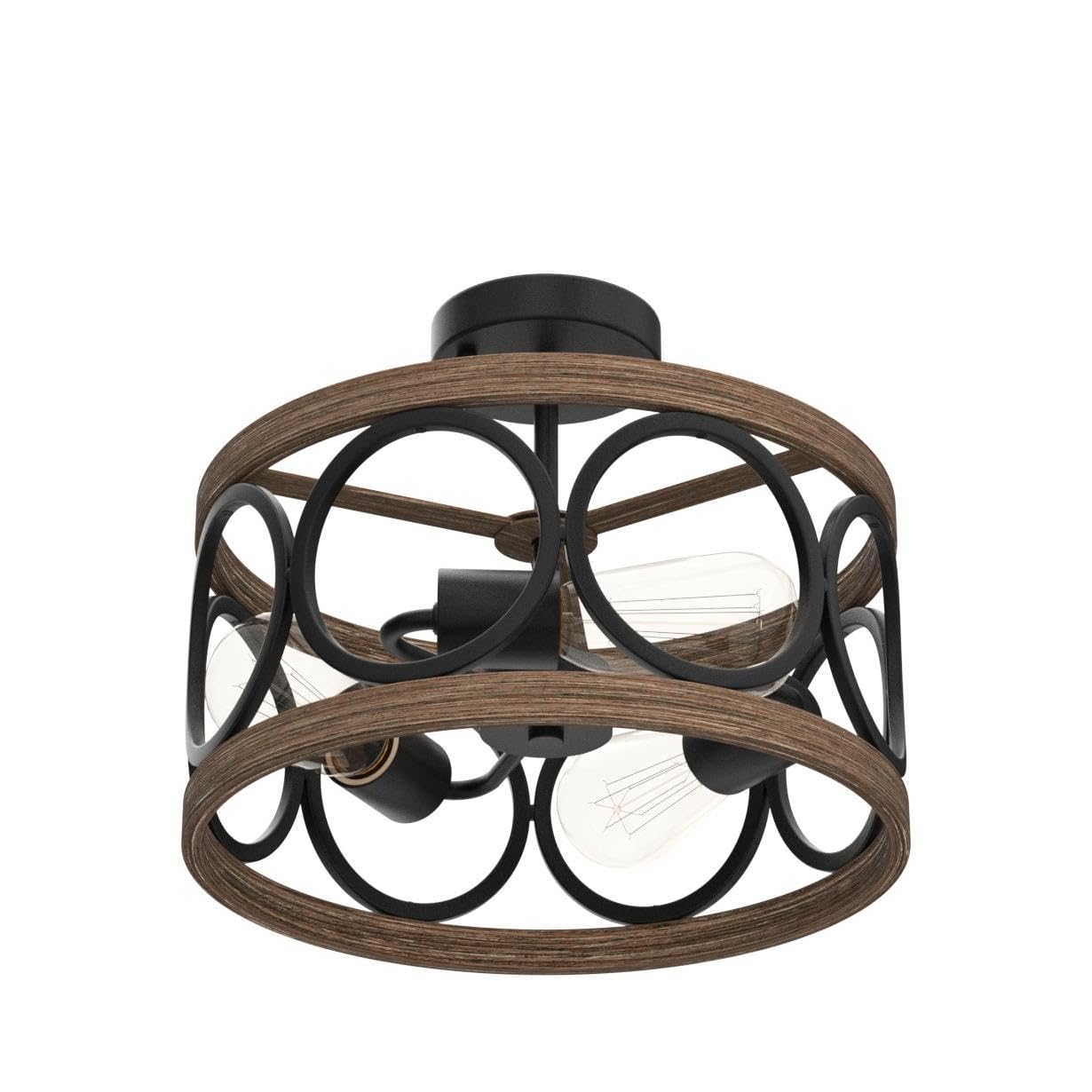 MEIXISUE Semi Flush Mount Modern Farmhouse Ceiling Light Fixtures,3-Lights Black and Retro Wood Finish,Drum Shade Rustic Light Fixtures for Entryway Hallway Foyer Kitchen Dining Room Bedroom