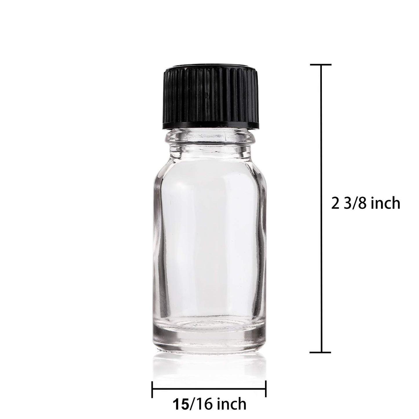 Bekith 48 Pack 10 ml (1/3 oz) Clear Glass Bottles with Black Lids, Boston Round Glass Bottles for Liquids