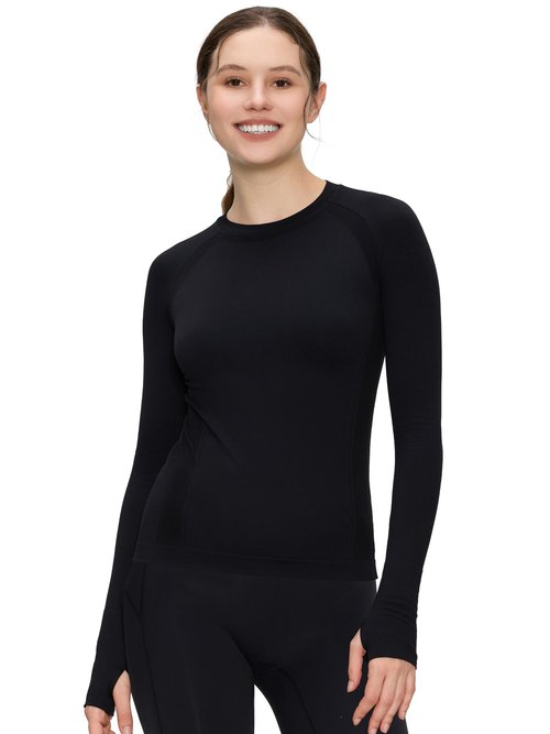 Long Sleeve Workout Tops for Women, Compression Shirt, Sports Running Shirt Breathable Athletic Top Slim Fit, Black, M