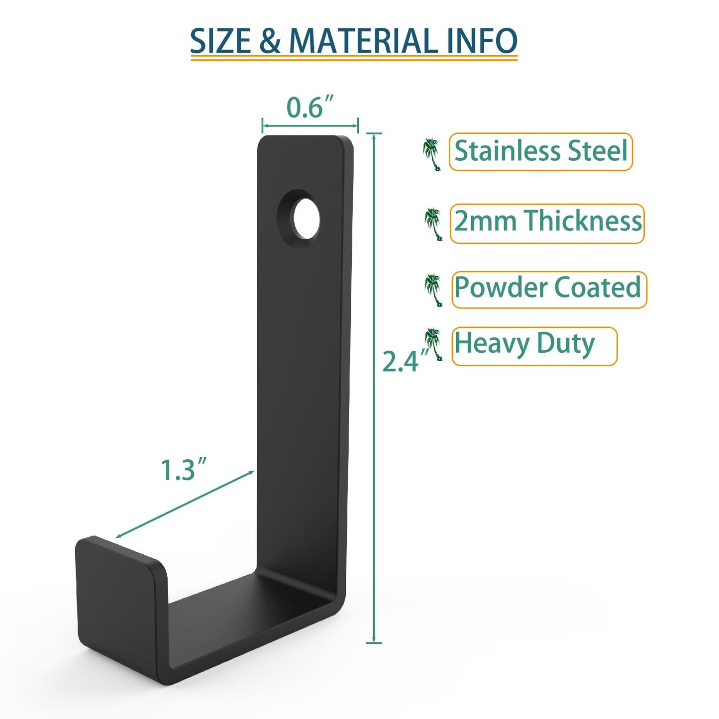 Aufuga Hooks for Hanging Stainless Steel Heavy Duty Coat Hook Wall Hooks Robe Hanger Hooks Hanging Hat Key Holder for Towel and Bags Indoor Outdoor, (Black-Square, 2.5x1.3inch,8pcs)