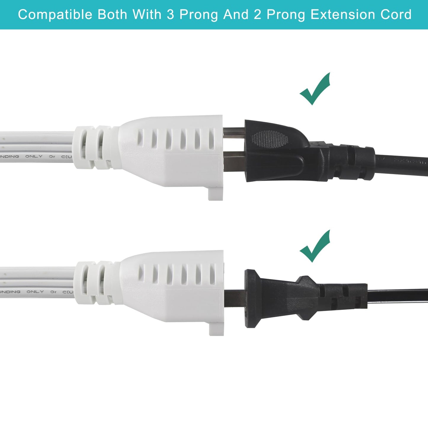 White Flat Wall Plug Extension Cord 2FT- Heavy Duty 3Prong Grounded Low Profile Major Appliance Extension Cord, SPT-3 14AWG Wire Flat Head Male to Female Extender for Air Conditioner, Refrigerator