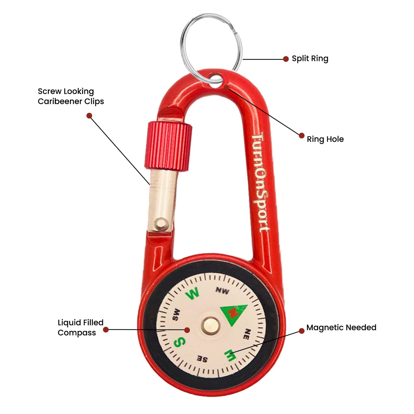 2 Pack Carabiner Clip On Compass Hiking - Compact Compass Keychain Backpacks | Small Pocket Magnetic Compass Keychain for Kids - Twist Lock | Keyring Keychains Outdoor Survival Camping