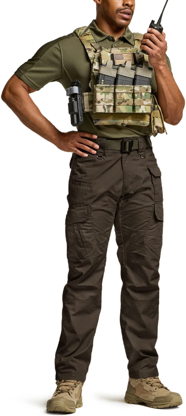 CQR Men's Tactical Pants, Water Resistant Ripstop Cargo Pants, Lightweight EDC Work Hiking Pants, Outdoor Apparel, Duratex Mag Pocket Dark Brown, 36W x 32L