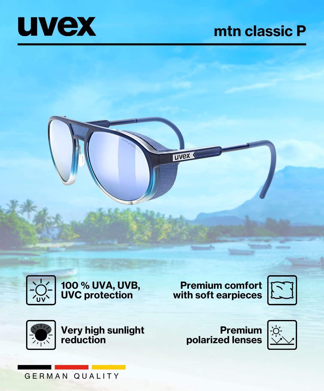 uvex polarized sports sunglasses for hiking/running with UV protection, for women & men, mtn classic P, Blue Matte Fade/Blue, one size