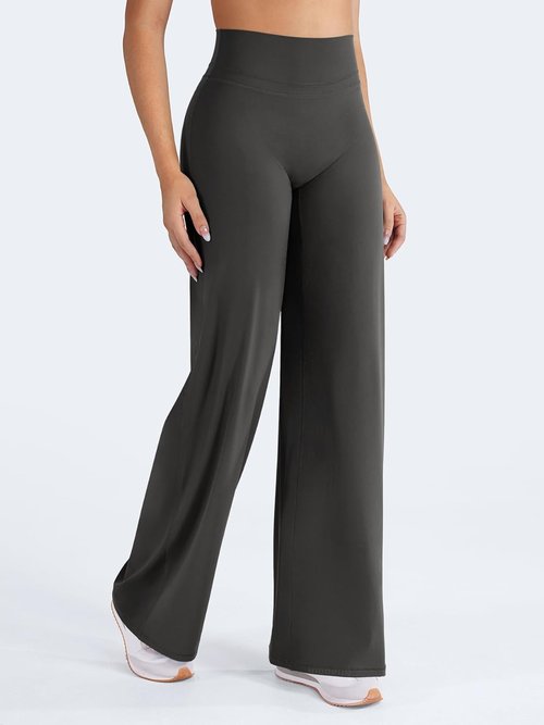 HIGORUN High Waisted Straight Leggings - No Front Seam Workout Pants for Women | 31" Wide Leg