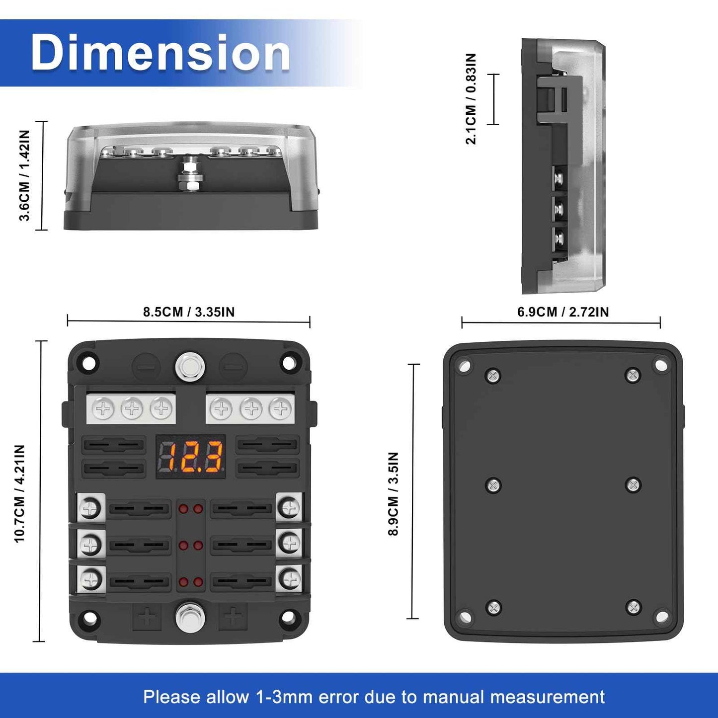 UCkasayfy 6 Way Fuse Block Box 12V/24V DC, ATC/ATO Fuse Panel with LED Display for Marine Boat Automotive Motorcycle