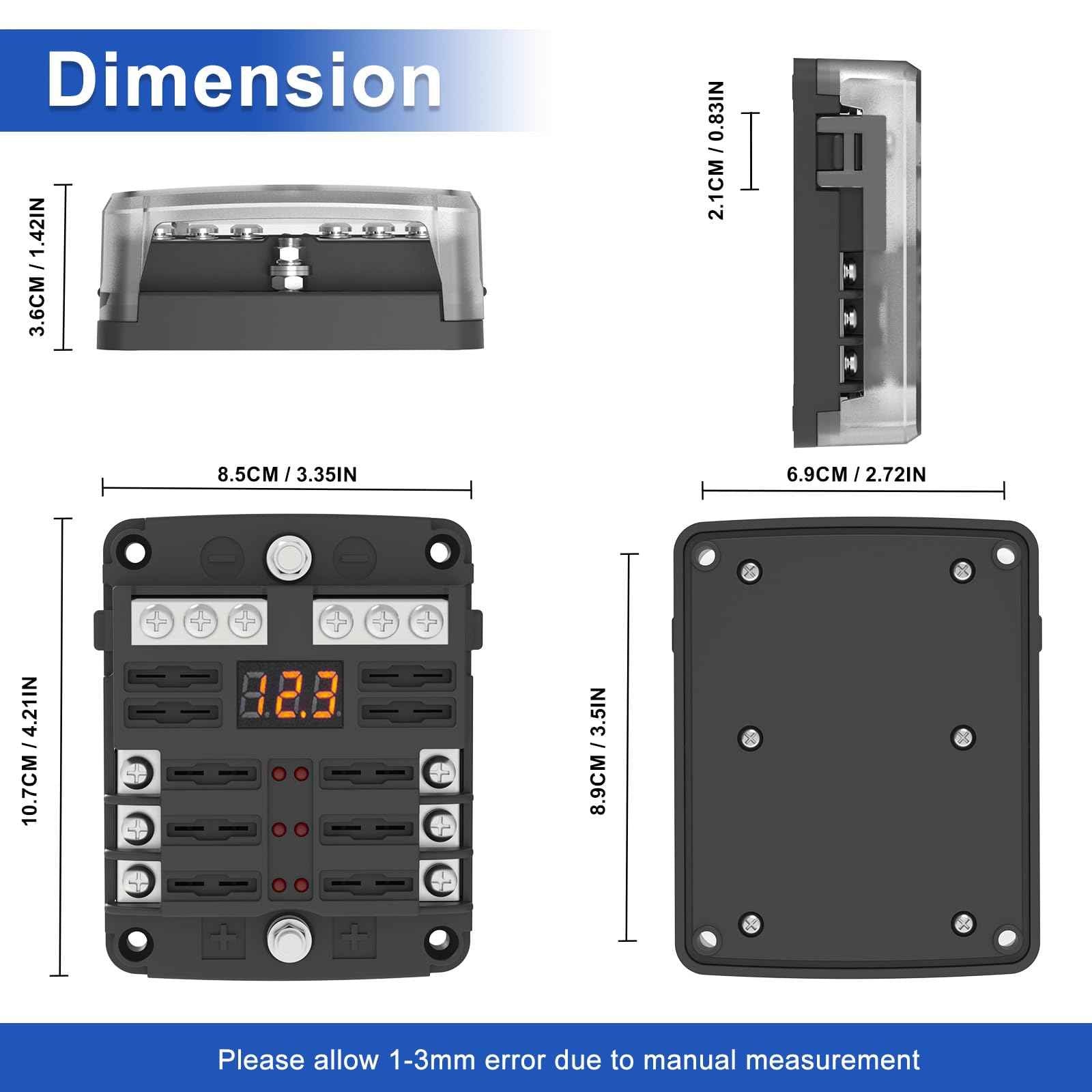 UCkasayfy 6 Way Fuse Block Box 12V/24V DC, ATC/ATO Fuse Panel with LED Display for Marine Boat Automotive Motorcycle